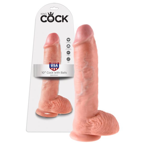 King Cock 10 тестиси голям вибратор (25 см) - естествен 