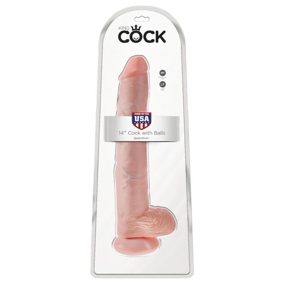 King Cock 14 голям вибратор с тестиси (35 см) - естествен 