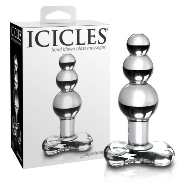 Icicles No. 47 - стъклен анален вибратор с тройни мъниста (полупрозрачен) 