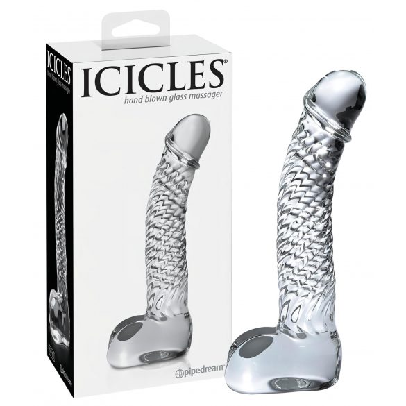 Icicles No. 61 - стъклен вибратор с тестиси и пенис (полупрозрачен) 