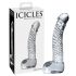 Icicles No. 61 - стъклен вибратор с тестиси и пенис (полупрозрачен) 