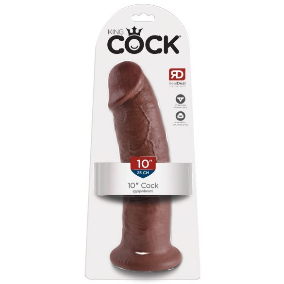 King Cock 10 - голям вибратор с щипка (25 см) - кафяв 