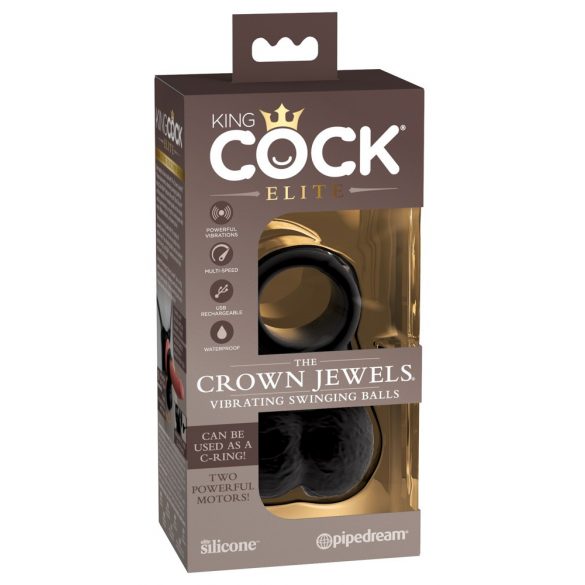 King Cock Elite Crown Jewels - вибриращ пенис пръстен (черен) 