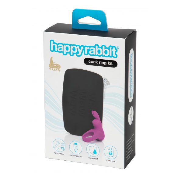 Happyrabbit Cock Kit - вибриращ пръстен за петел с чанта за съхранение (лилав) 