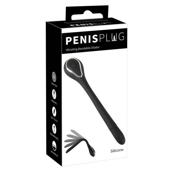 Penis Plug Dilator - акумулаторен уретрален вибратор (0,6-1,1 cm) - черен 