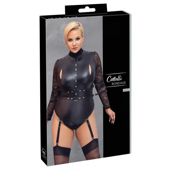 Cottelli Bondage Plus Size - дантелено боди с ръкави (черно)  - 2XL