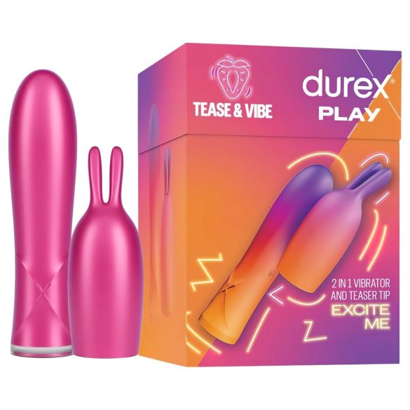 Durex Tease Vibe - презареждащ се вибратор с пръчка и стимулатор на клитора със зайче (розов) 